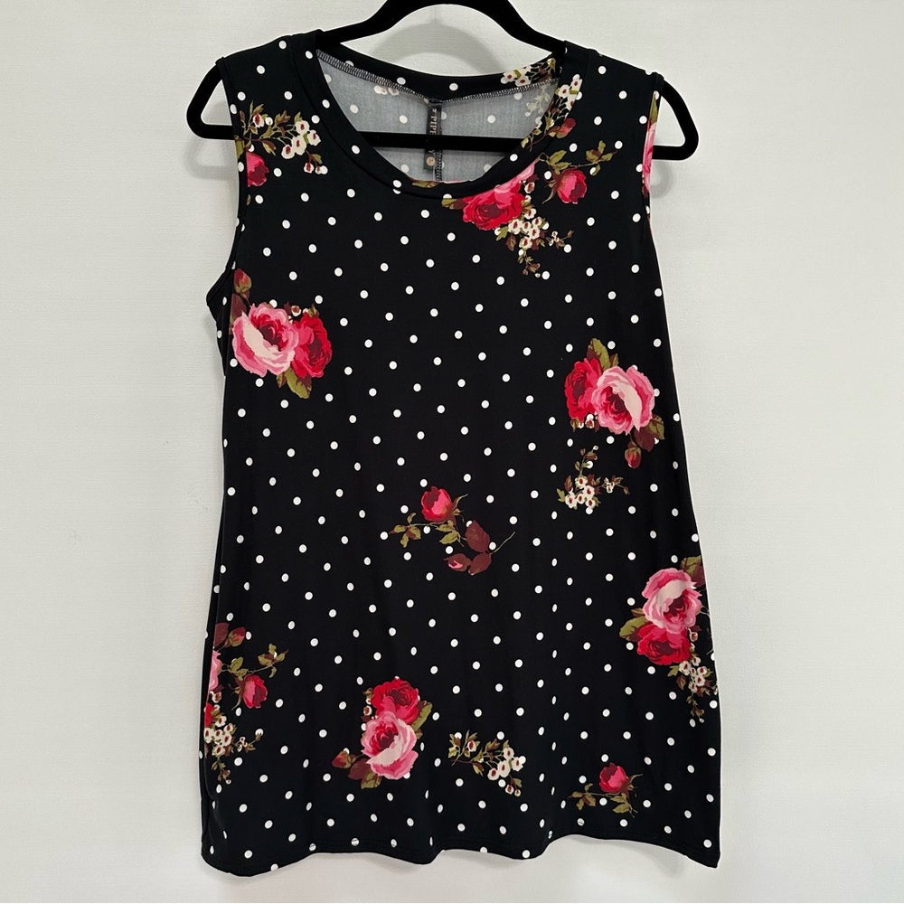 NWT Piphany Polka Dot Floral Silver Lake Tank Tunic - M
